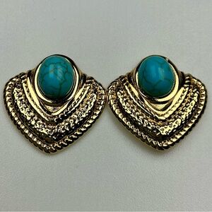Gold Turquoise Southwestern Style Stud Earrings